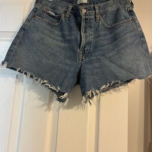 Agolde Blue Frayed Parker Jean Shorts